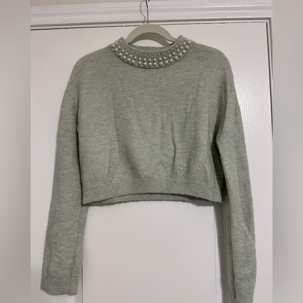 H&M Light green Sweater with Pearl Details